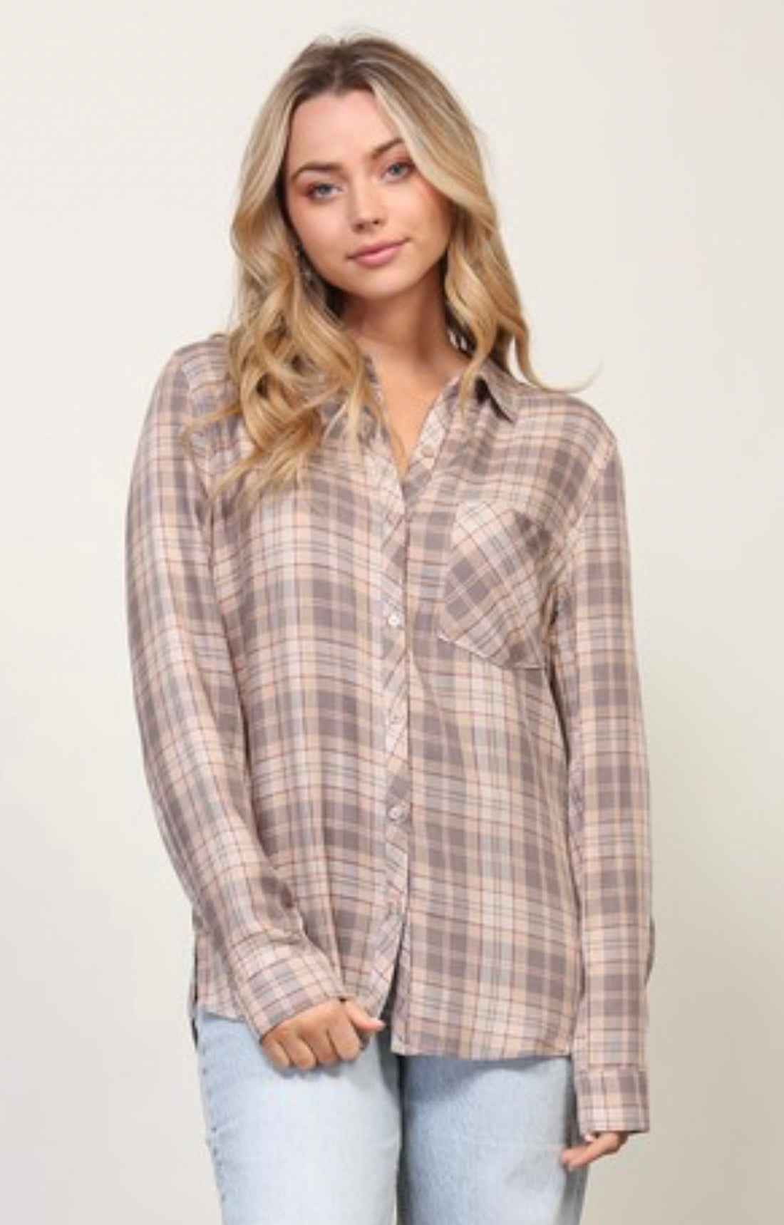 Holiday Plaid Button Top