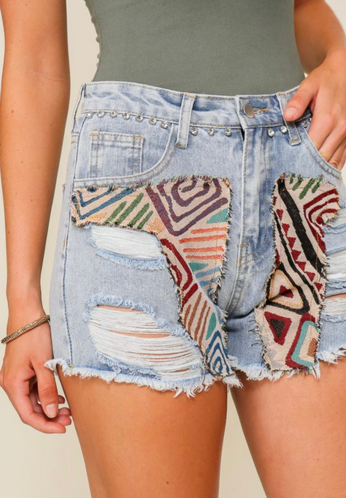 Boho high waisted denim shorts