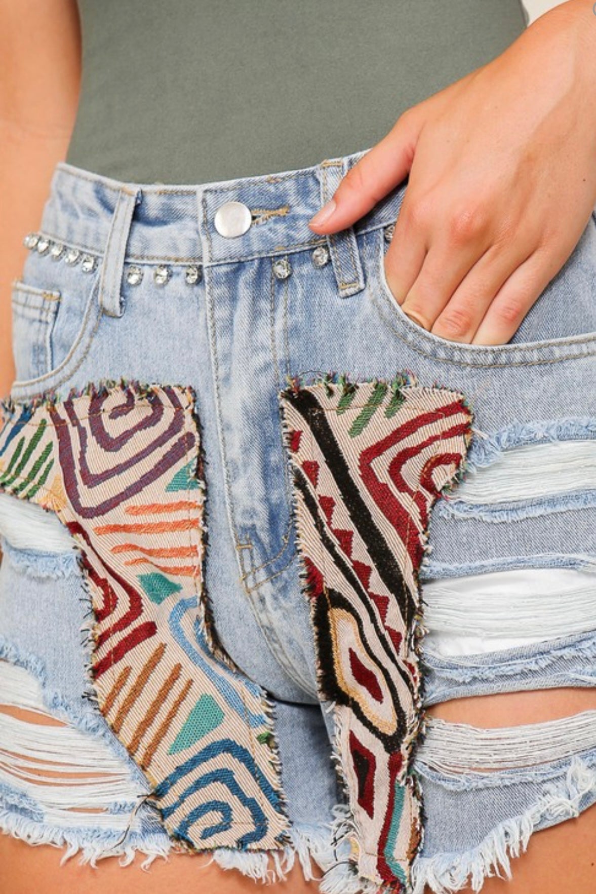 Boho high waisted denim shorts