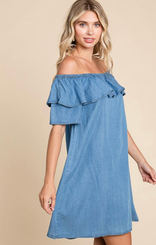 Off shoulder denim dress